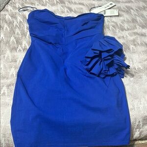 Zara Blue Ruched Sheath Dress Sweetheart Neckline